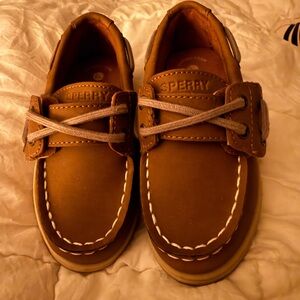 Sperry Kids Tan Moccasins with White Laces